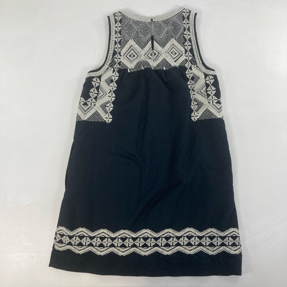 Madewell Stitchtake Dress XS Navy Blue Western Linen Blend Embroidered Sleeveles